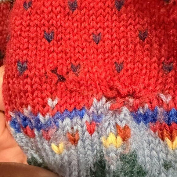Maria Lammi Finland 100% Merino Wool Hand Knit Nordic Sweater Red Reindeer XS/S - Picture 5 of 12